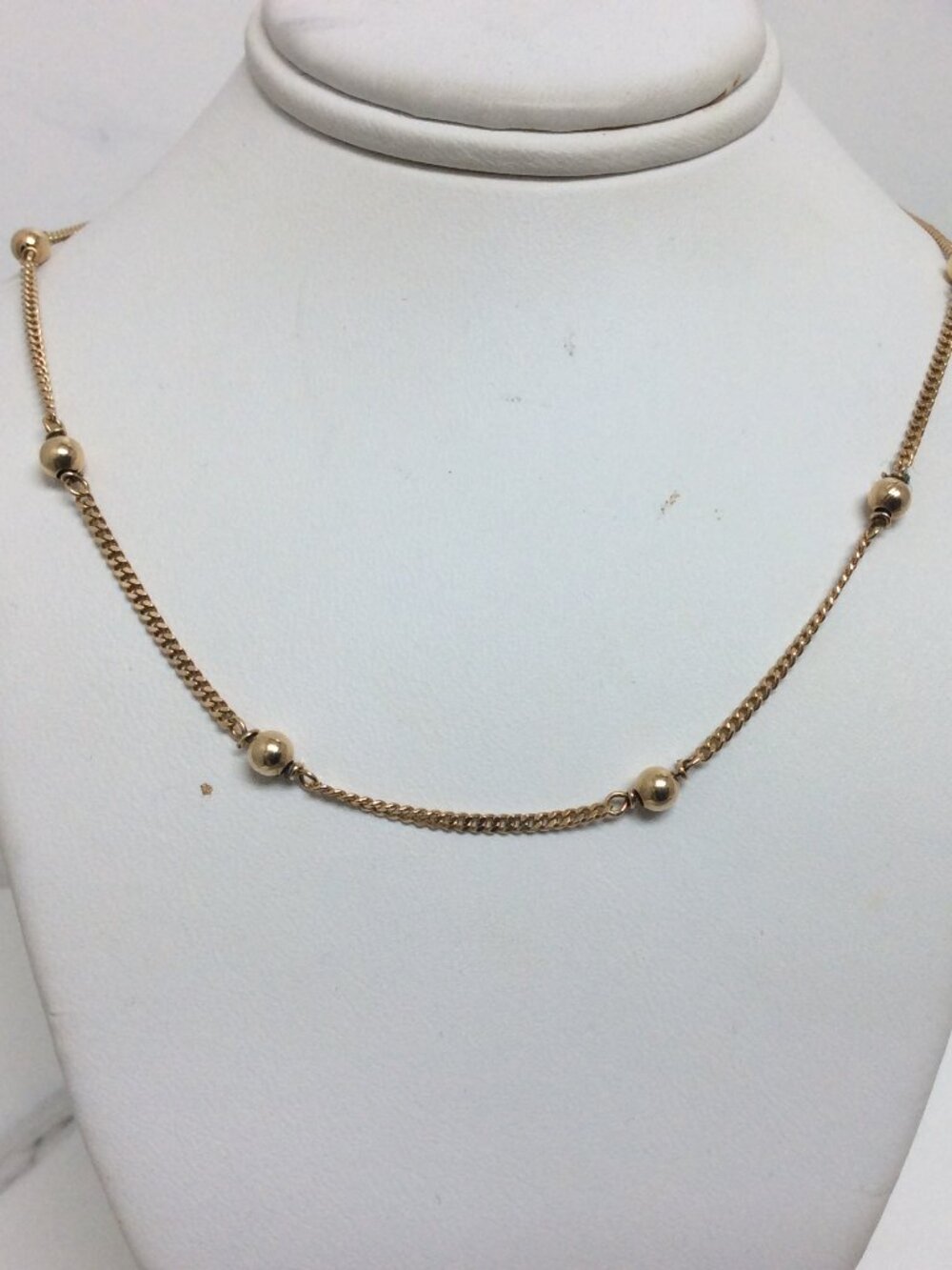 Vintage Curb Chain with Ball Accents 10k Yellow Real Gold 21''  Necklace 5.40gr